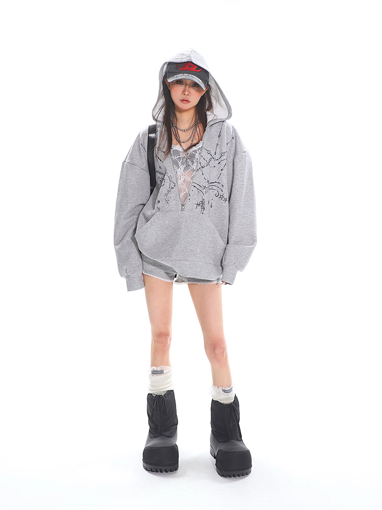 【25s Mar.】Lace-Panel Hollow-Out Hooded Sweatshirt