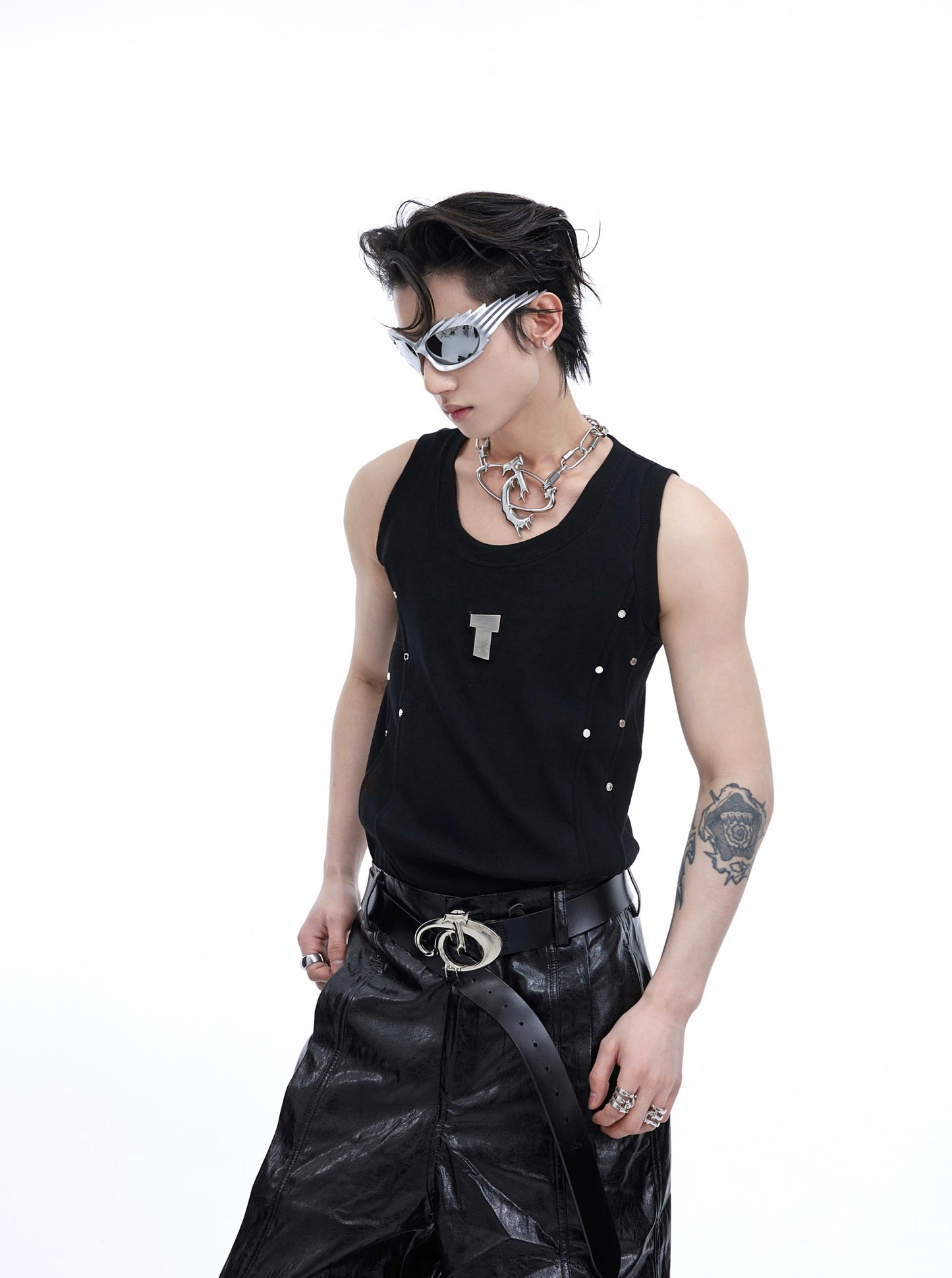 【24s March.】Metal Pleated Line Sleeveless Tank Top