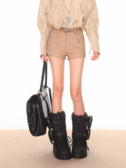 【25s Mar.】Khaki Cargo High-Waisted Shorts