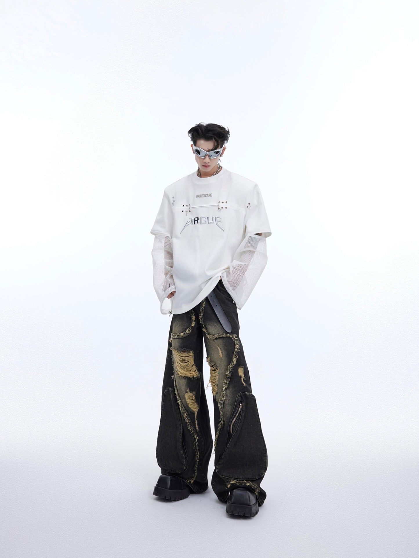 【24s April.】Deconstructed Fake Two Piece Mesh Splicing T-shirt
