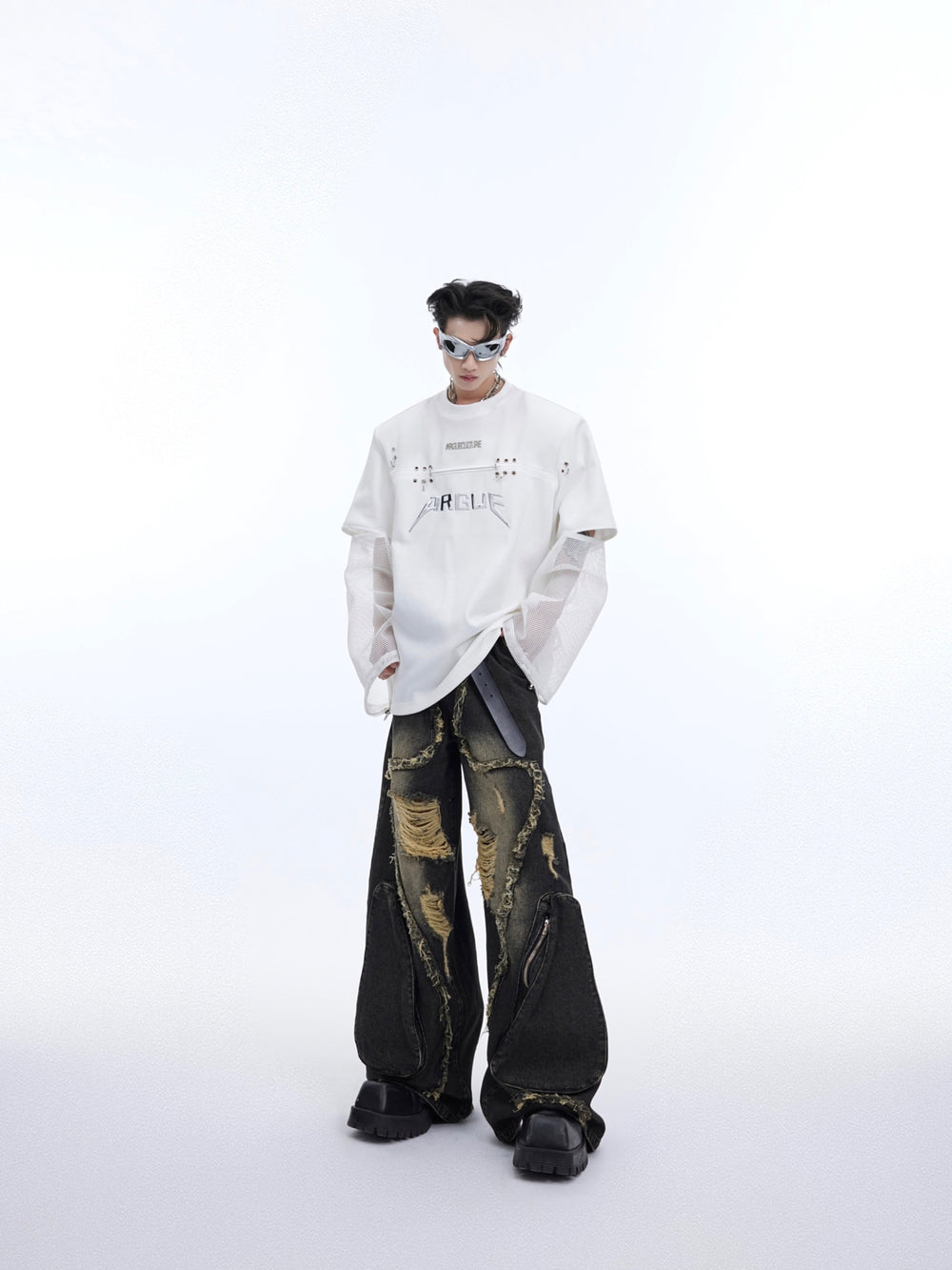 【24s April.】Deconstructed Fake Two Piece Mesh Splicing T-shirt ArtsKoreanMan
