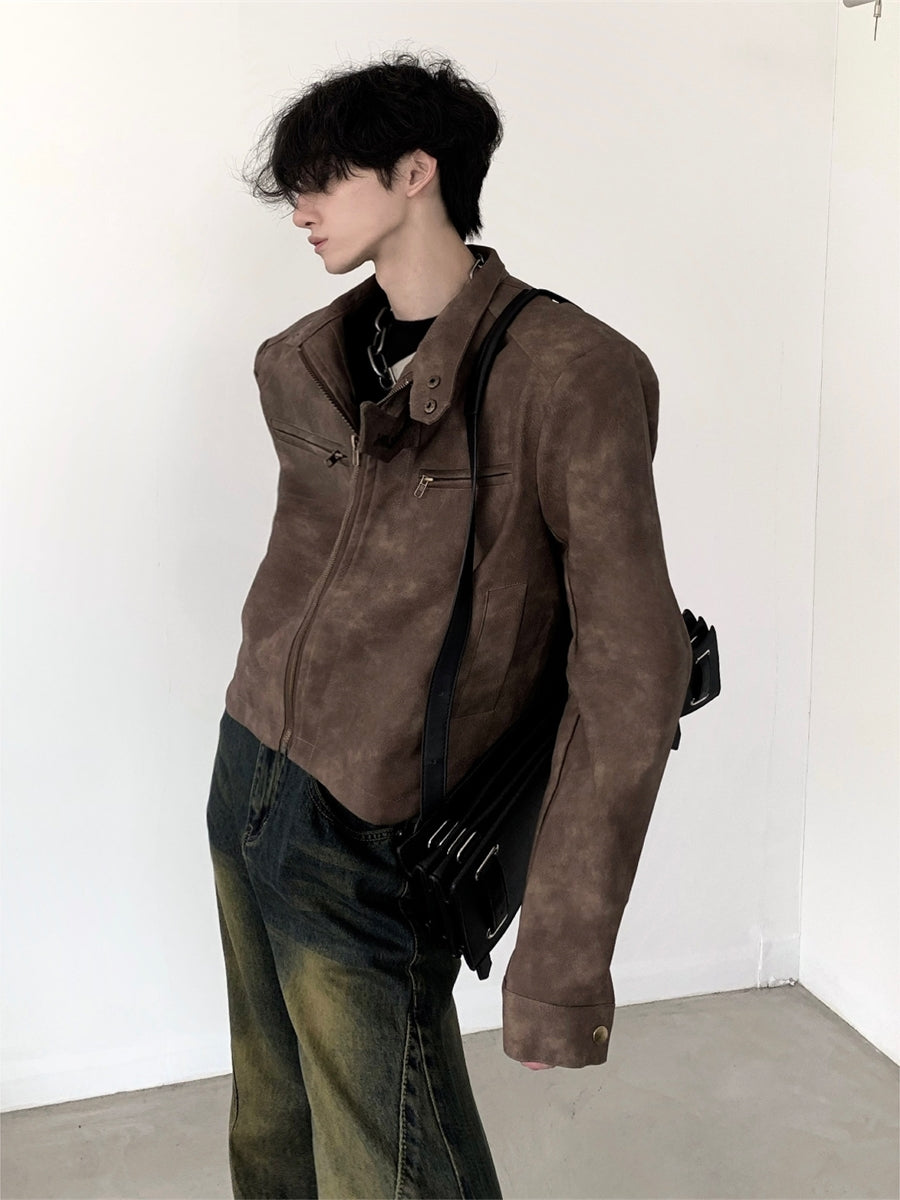 【23s August.】Brown Shoulder Pad Leather Jacket