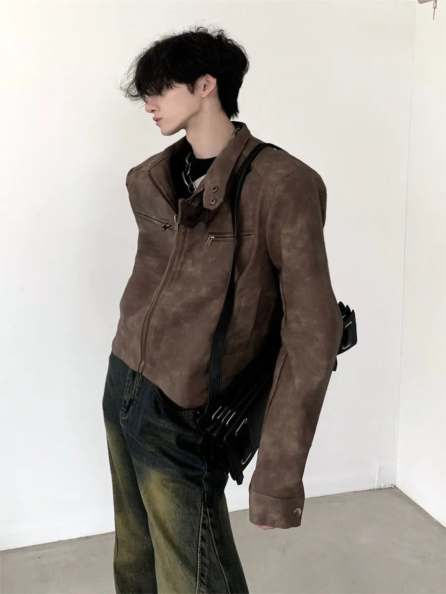 【23s August.】Brown Shoulder Pad Leather Jacket ArtsKoreanMan