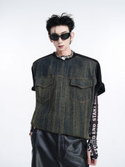 【24s Aug.】American Retro Denim Patchwork T-shirt ArtsKoreanMan