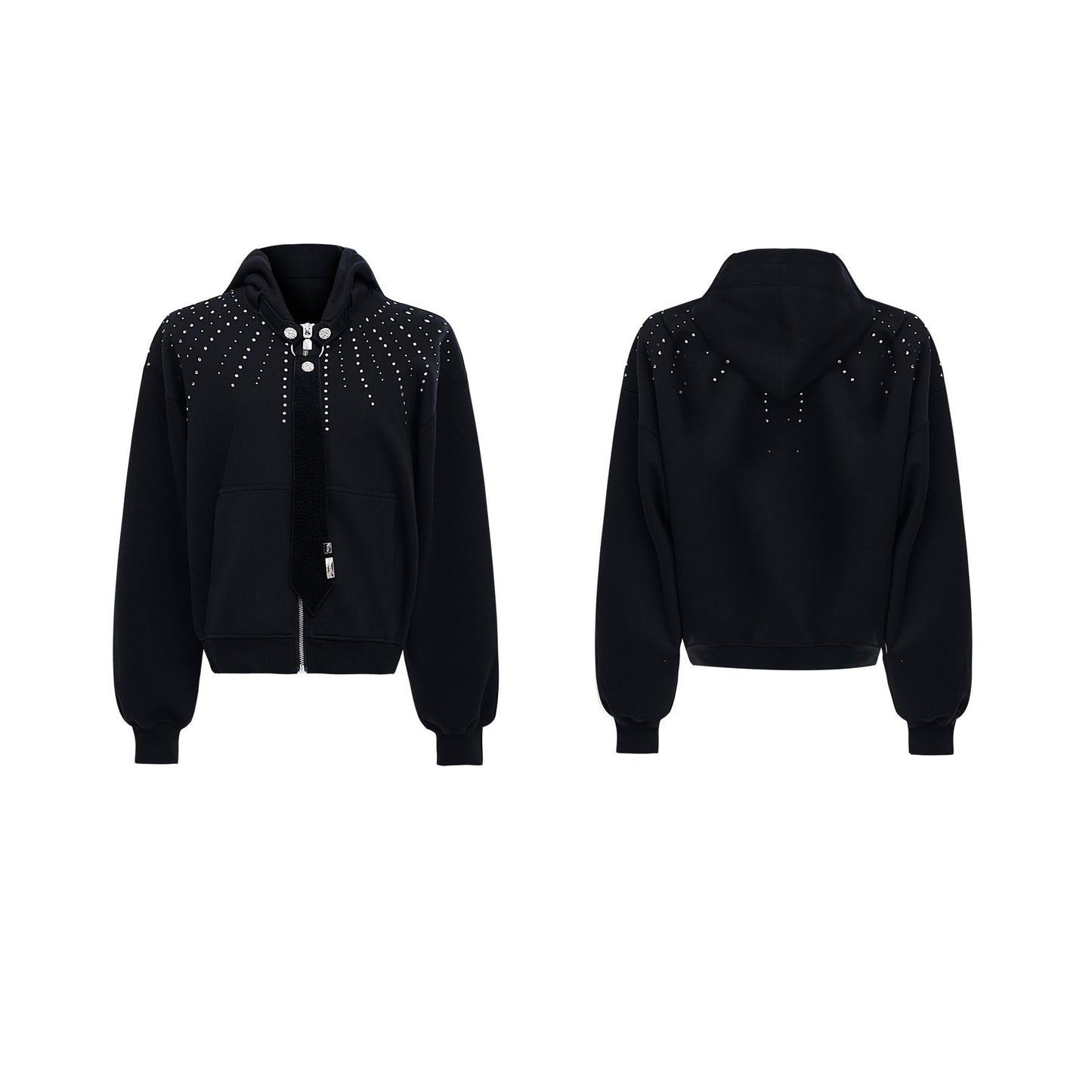 【24s Oct.】Rhinestone Detachable Tie Design Hoodie