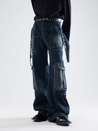 【23s December.】Heavy Distressed Multi-pocket Straight-leg Jeans