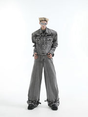 【24s Aug.】Heavy Distressed Belt-decorated Denim Suit ArtsKoreanMan