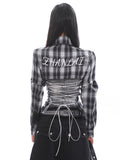 【25s Apr.】Plaid Backless Hollow Strap Detachable Shirt
