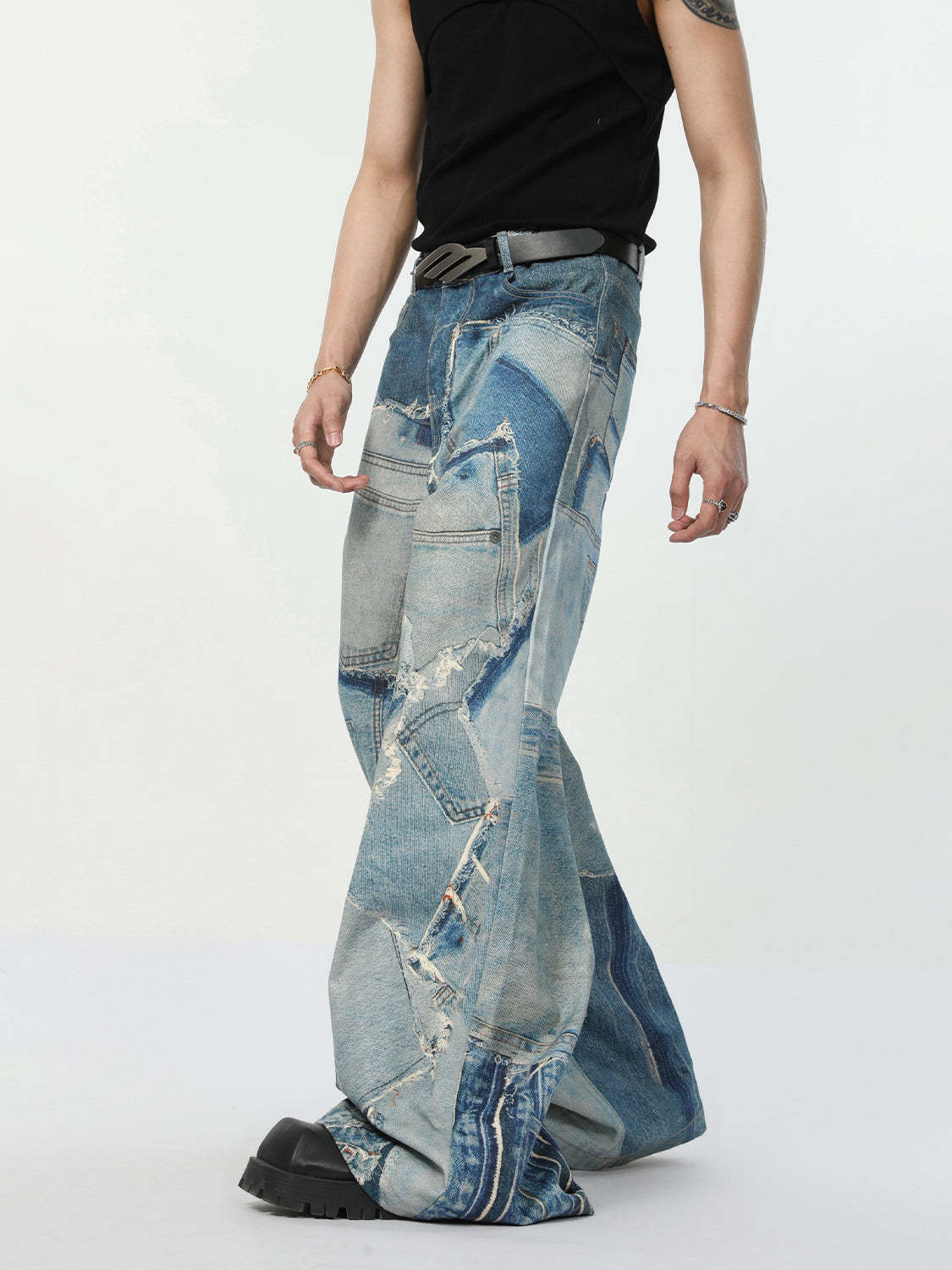 【24s April.】Trendy Distressed Patched Loose Jeans
