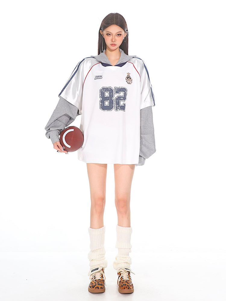 【24s Sep.】American Retro Sports Style Patchwork Hoodie