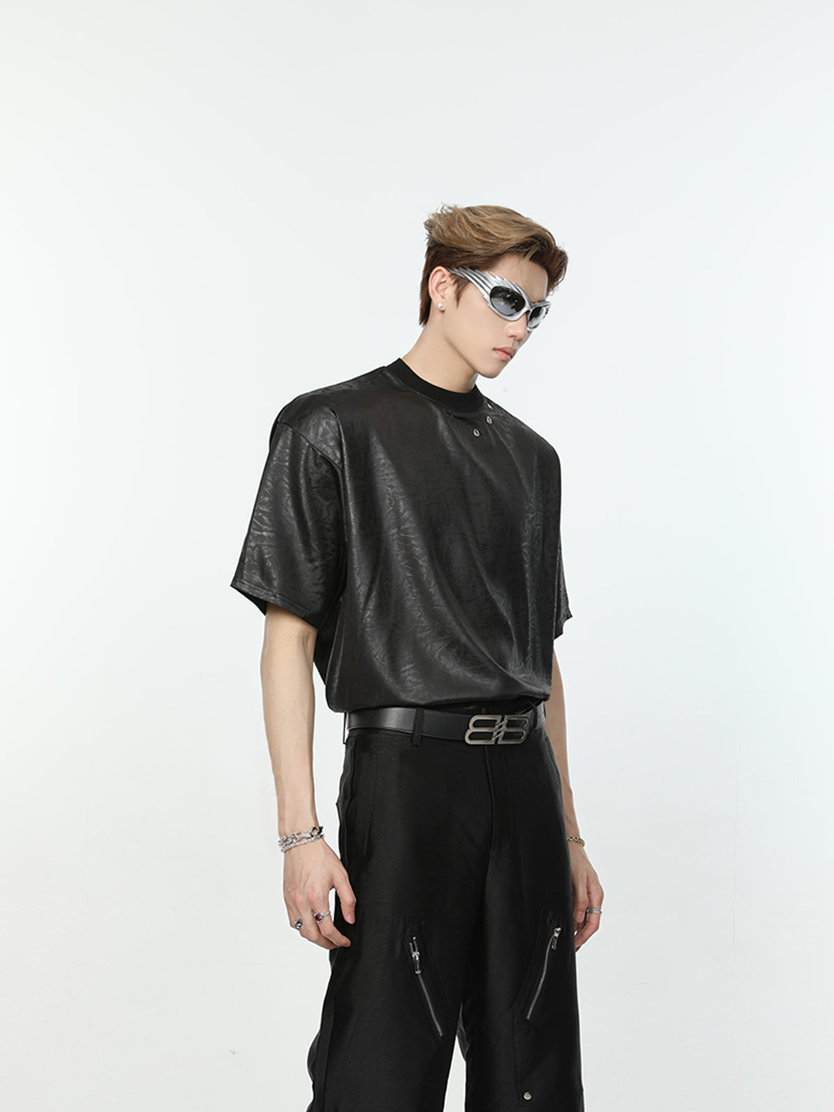 【24s May.】Textured Satin Simple T-shirt