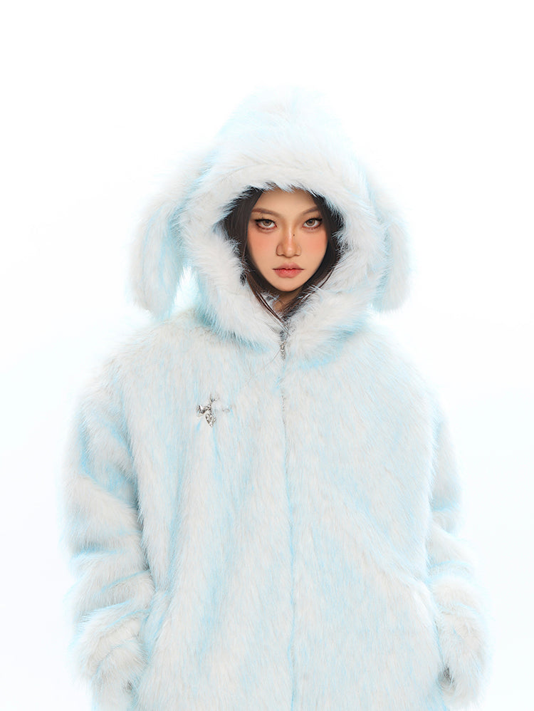 【25s Jan.】Light Blue Long-eared Rabbit Eco-friendly Fur Coat