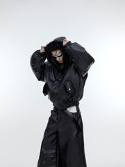 【23s November.】Deconstructed Plush Spliced PU Leather Cotton Jacket ArtsKoreanMan