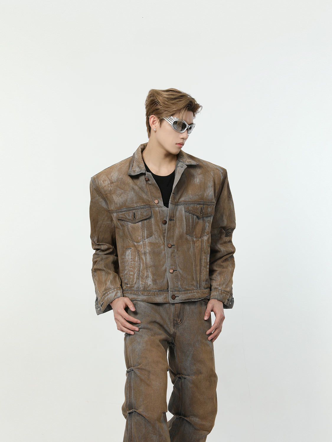 【24s March.】American Wasteland Style Shoulder Padded Denim Jacket + Jeans