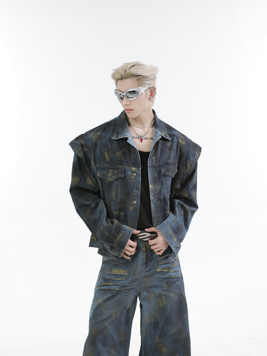 【24s Oct.】Heavy Paint Fashionable Denim Jacket + Jeans