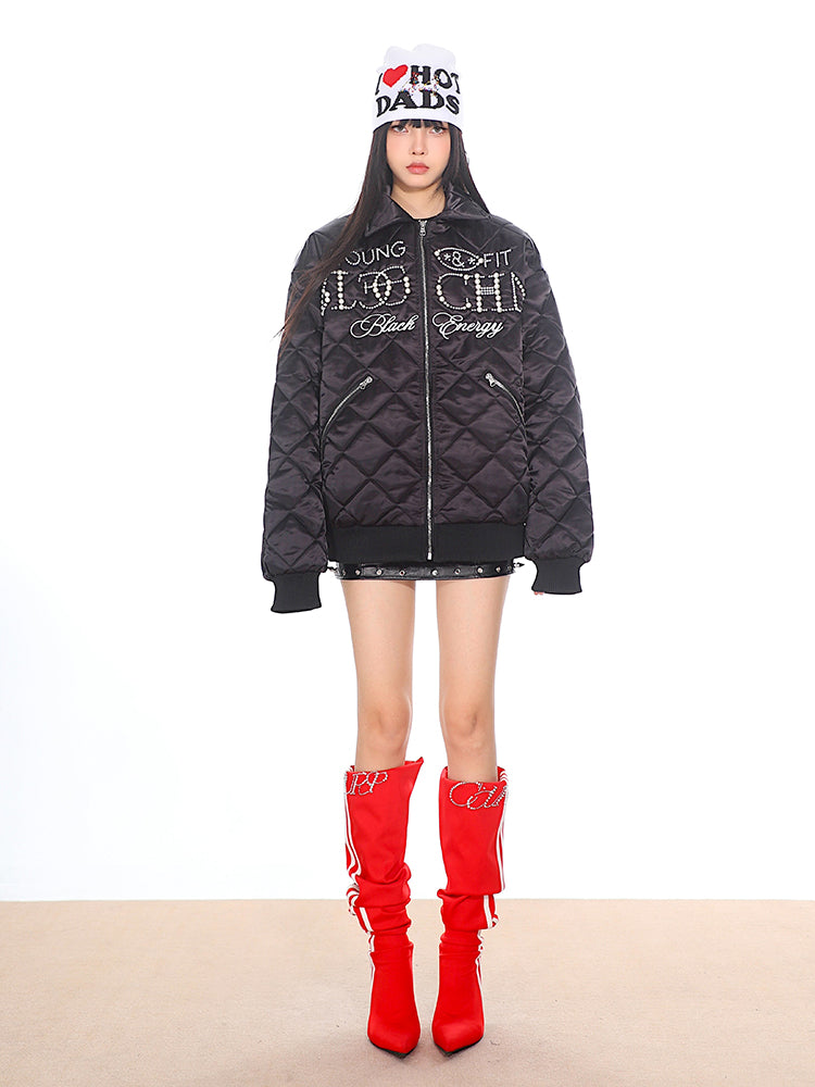 【24s Nov.】Pearl Lettering Diamond Pattern Padded Jacket ArtsKoreanMan