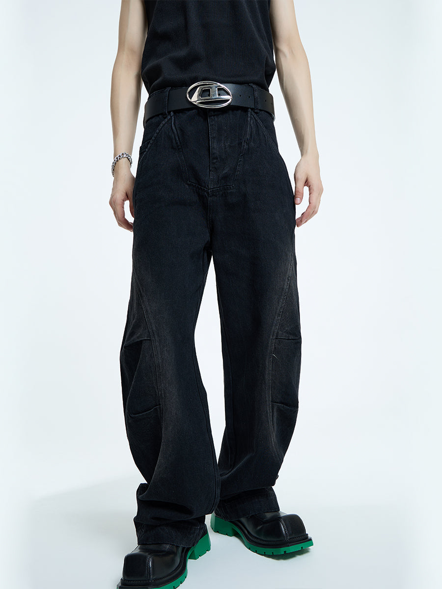 【23s September.】Curved Irregular Wide Leg Jeans-L ArtsKoreanMan