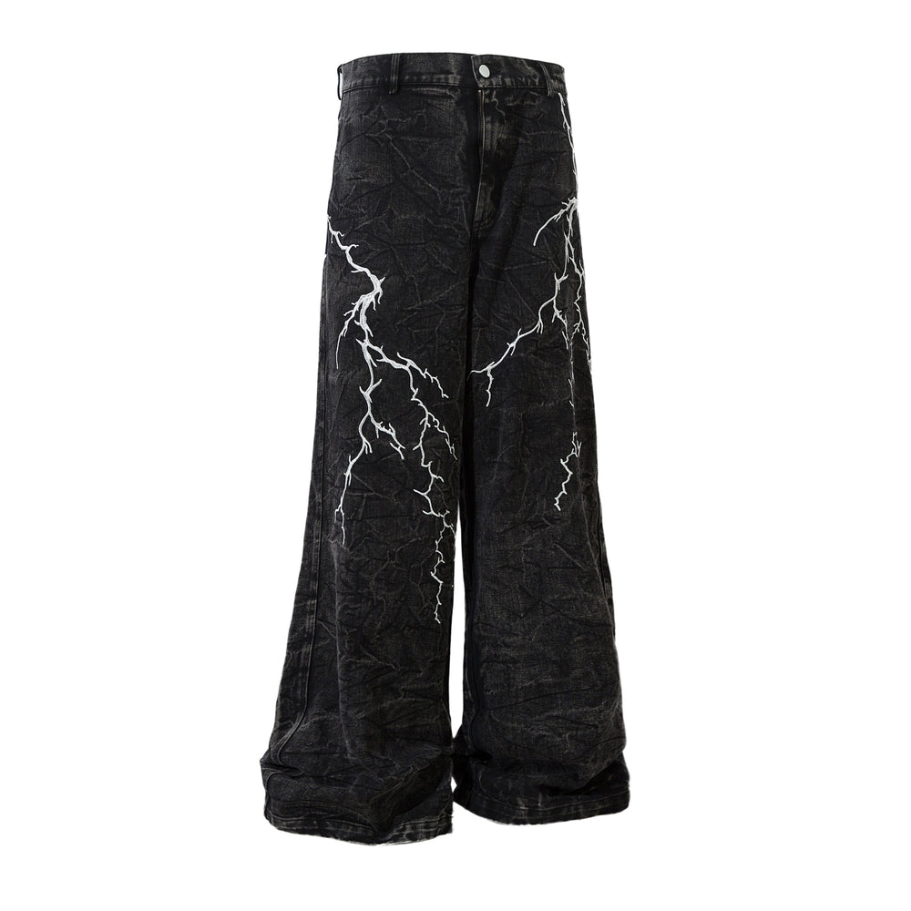 【24s Nov.】Niche Design Embroidered Lightning Loose Jeans ArtsKoreanMan