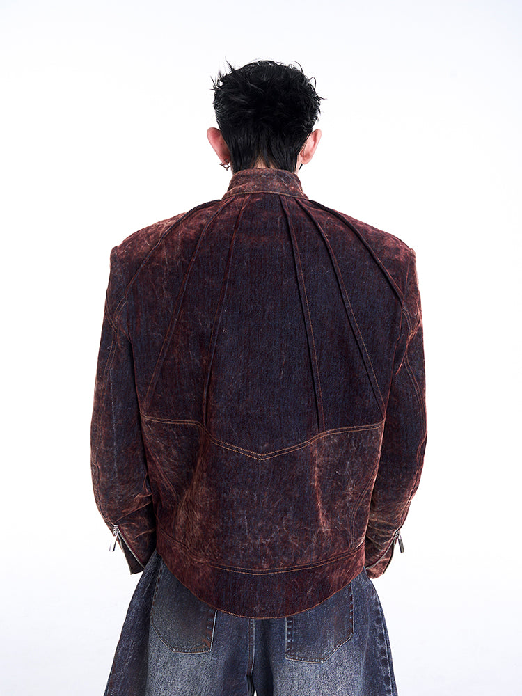 【24s Nov.】Niche Design Flocked Zip-up Denim Jacket ArtsKoreanMan