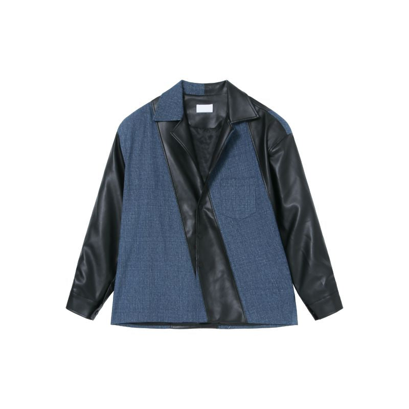 【24s Aug.】PU Leather Patchwork Jacket Set