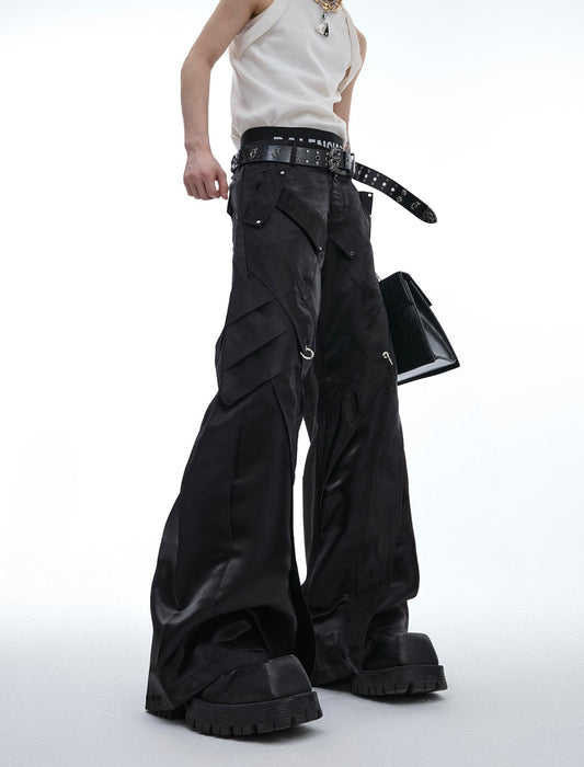 【24s Aug.】Futuristic Liquid Glossy Metal Buckle Deconstructed Leather Pants