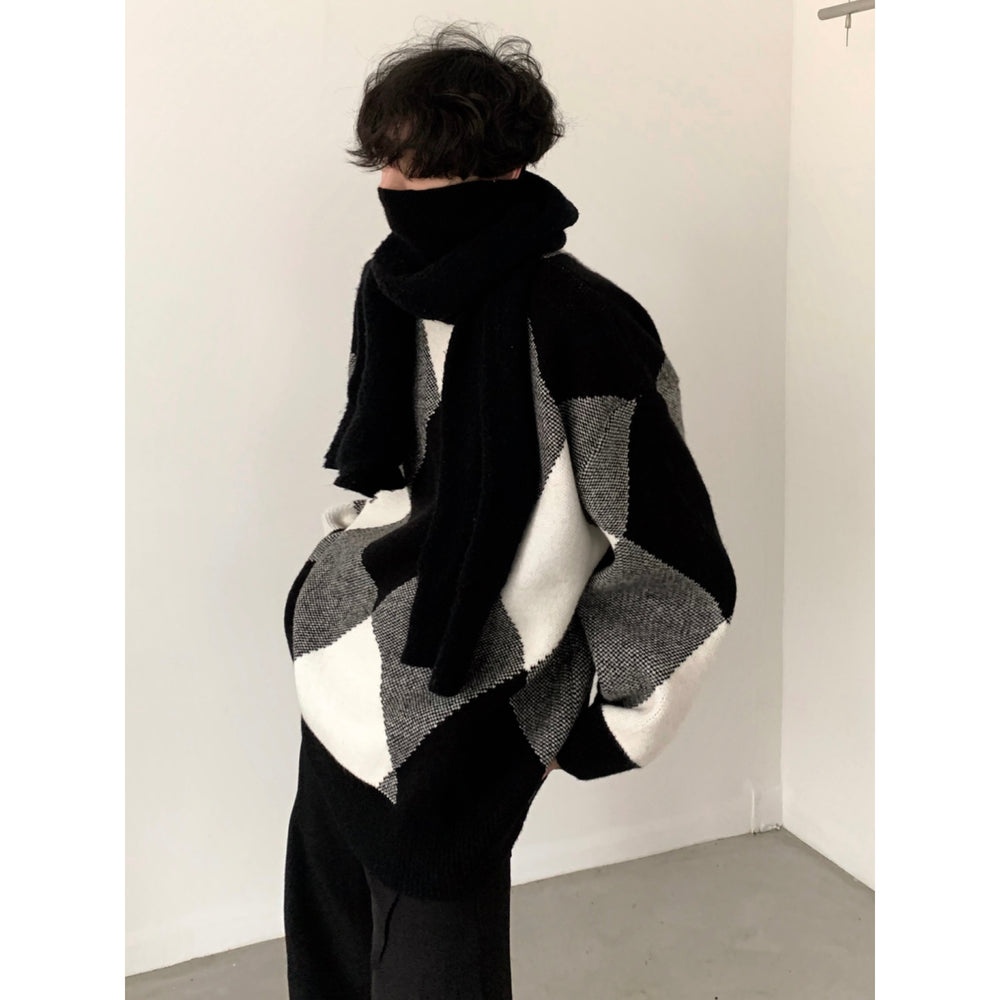 【23s November.】Black and White High-end Design Turtleneck Sweater ArtsKoreanMan