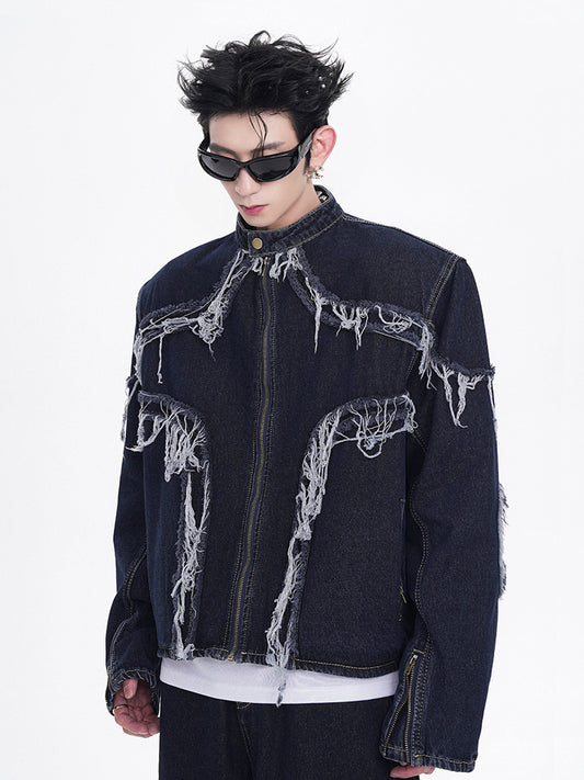 【24s Sep.】Fringed Distressed Denim Jacket ArtsKoreanMan