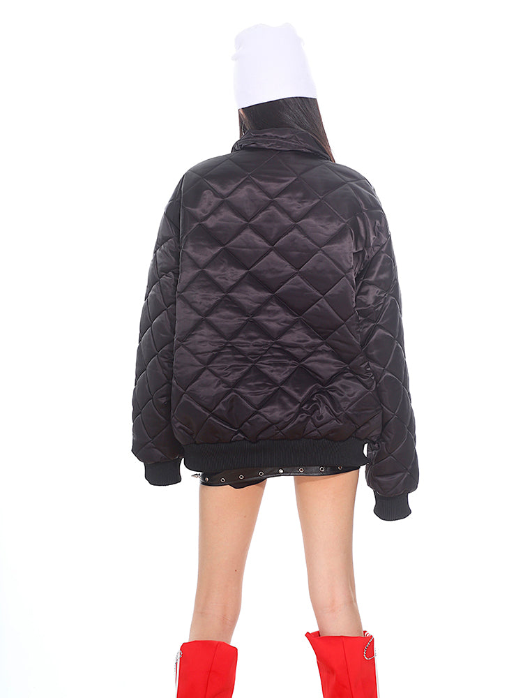 【24s Nov.】Pearl Lettering Diamond Pattern Padded Jacket