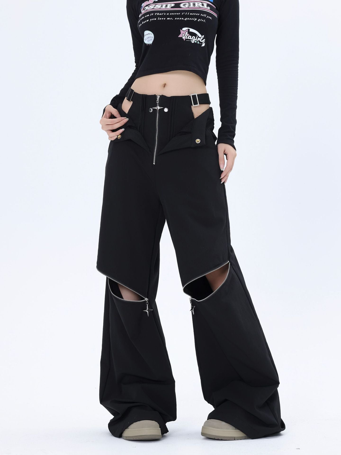 【23s October.】Hollow Zipper Design Trousers
