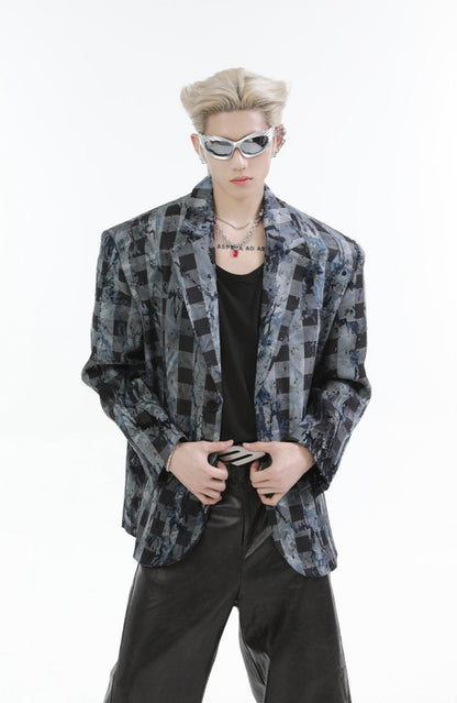 【24s Nov.】High Street Tie-Dye Plaid Loose Suit