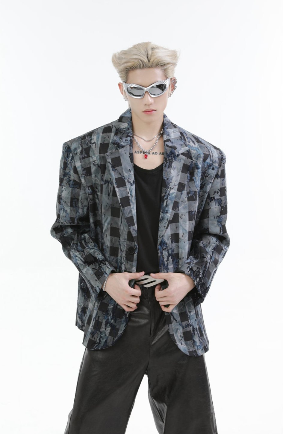 【24s Nov.】High Street Tie-Dye Plaid Loose Suit ArtsKoreanMan