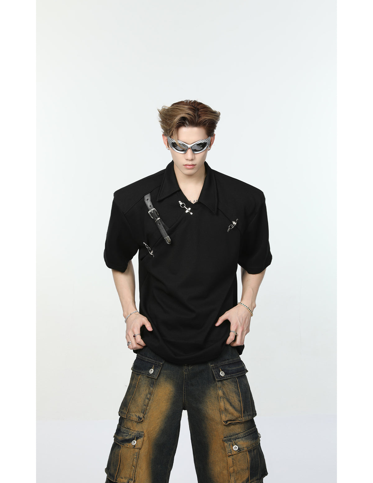 【24s May.】Metal Belt Design Lapel T-shirt ArtsKoreanMan