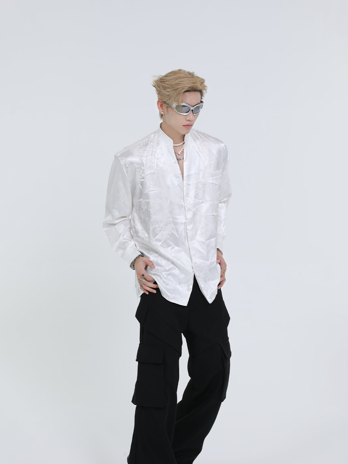 【24s Aug.】Classical Dragon Pattern Jacquard Stand Collar Design Shirt ArtsKoreanMan