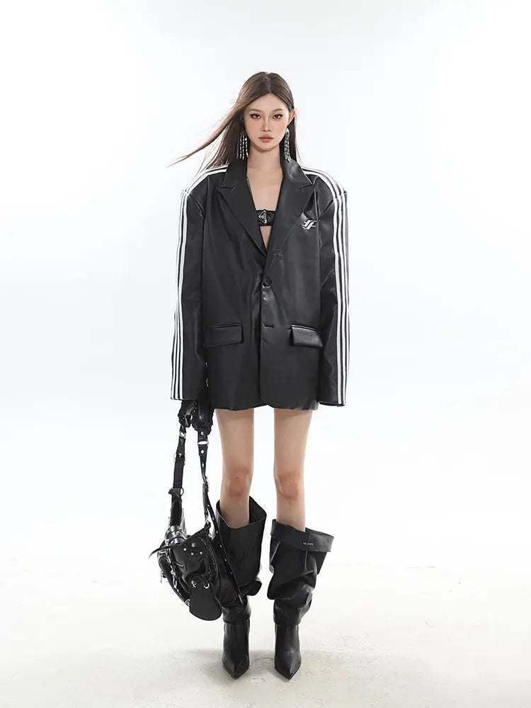 【23s August.】Oversized Black Leather Blazer ArtsKoreanMan