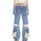 【25s Mar.】Retro Faux Fur Patchwork Utility Straight-Leg Denim Pants