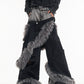 【25s Jan.】Double Waist Fur Patchwork Ripped Floor-length Pants Trendy