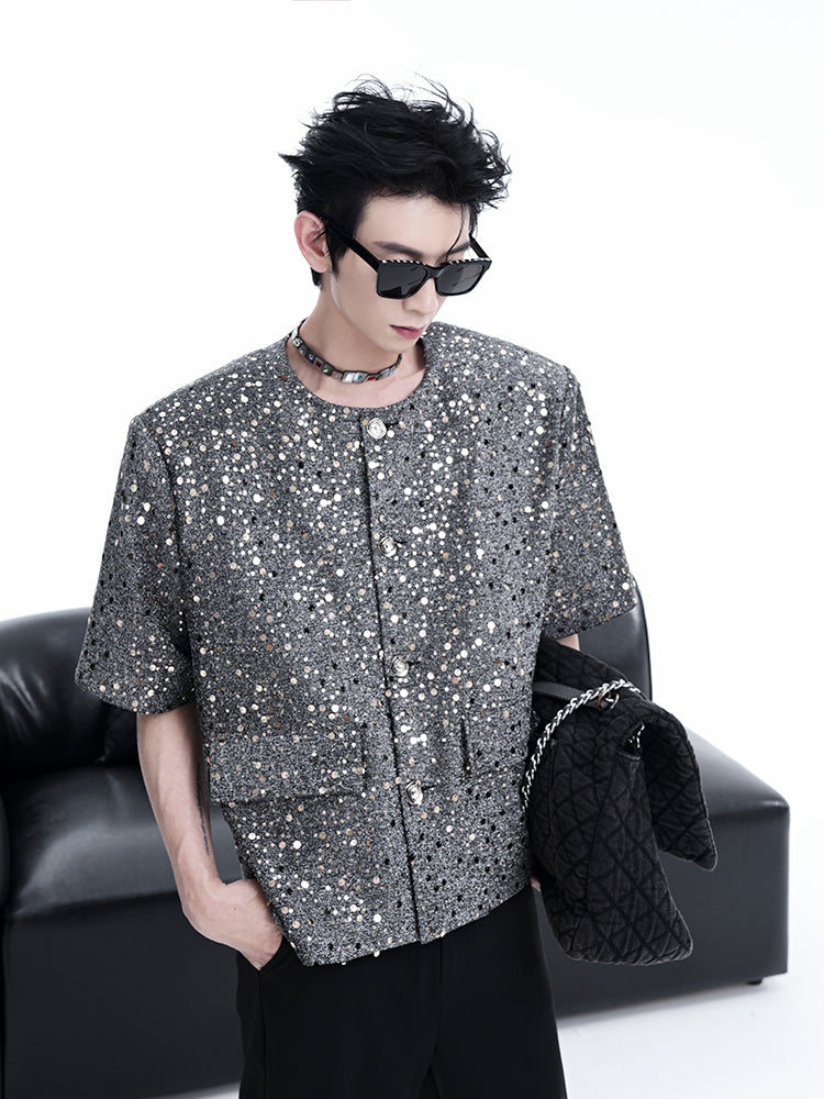 【24s Aug.】Chanel Style Sequined Short-sleeved Luxury Jacket