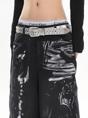 【24s April.】Hand-painted Distressed Graffiti Baggy Jeans ArtsKoreanMan