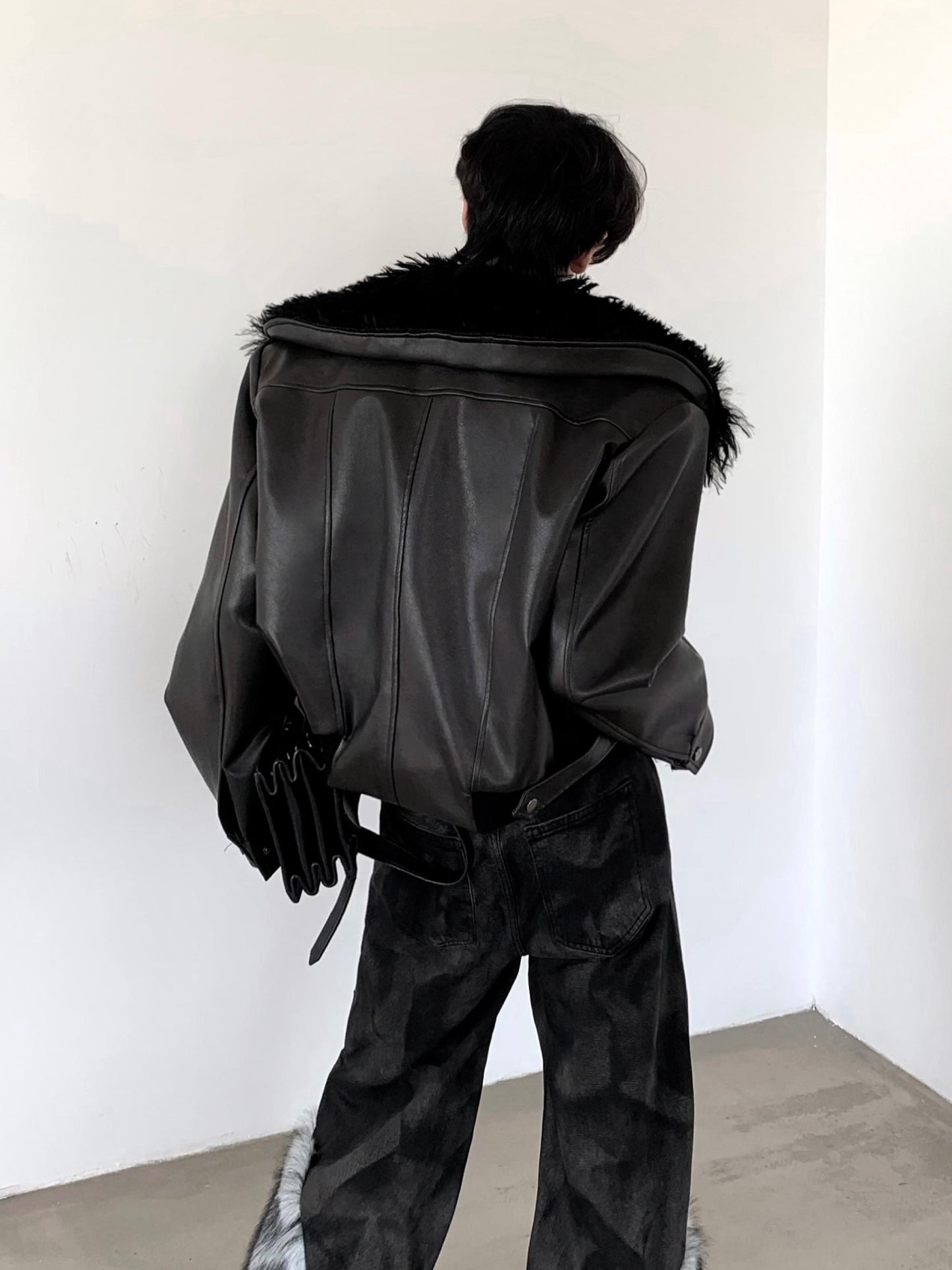 【25s Feb.】Large Fur Collar Leather Jacket