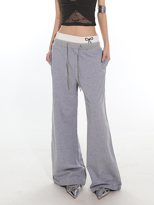 【24s Aug.】Bowknot Fake Two-piece Loose Casual Sports Pants