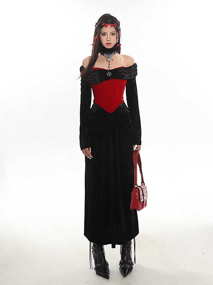 【23s December.】Christmas Red and Black Velvet Long Dress
