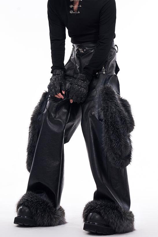 【24s Dec.】Removable Fur Patchwork PU Leather Pants ArtsKoreanMan