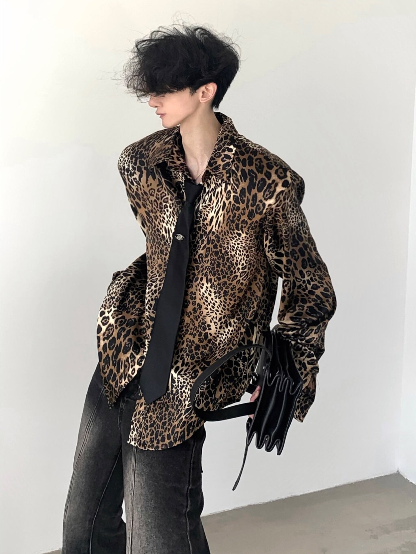 【24s Nov.】American Retro Shoulder Pad Leopard Print Shirt