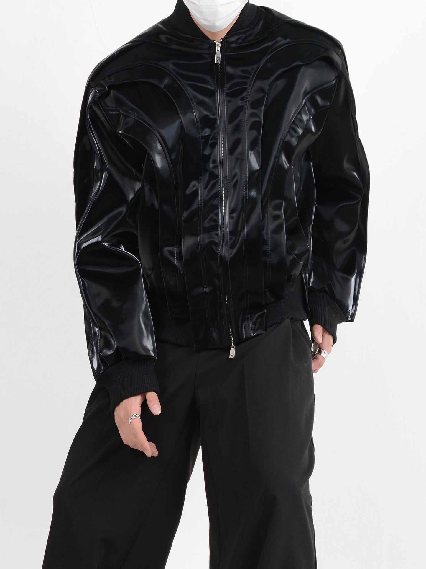 【24s January.】Deconstructed Glossy Pu Leather Jacket