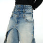 【25s Feb.】Washed Blue Jeans, Folded and Damaged Casual Pants