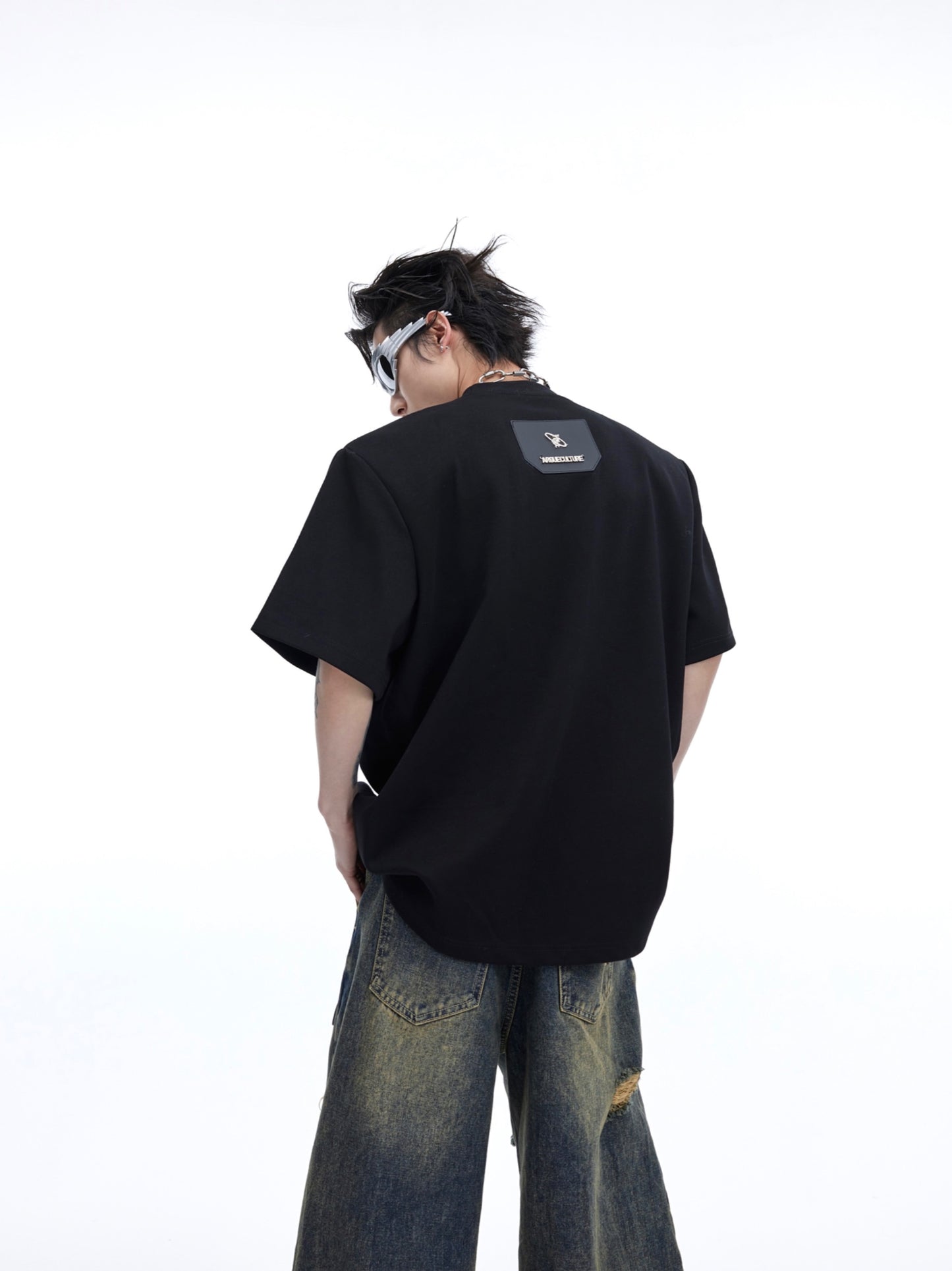 【24s April.】3D Embossed PU Leather Patchwork T-shirt