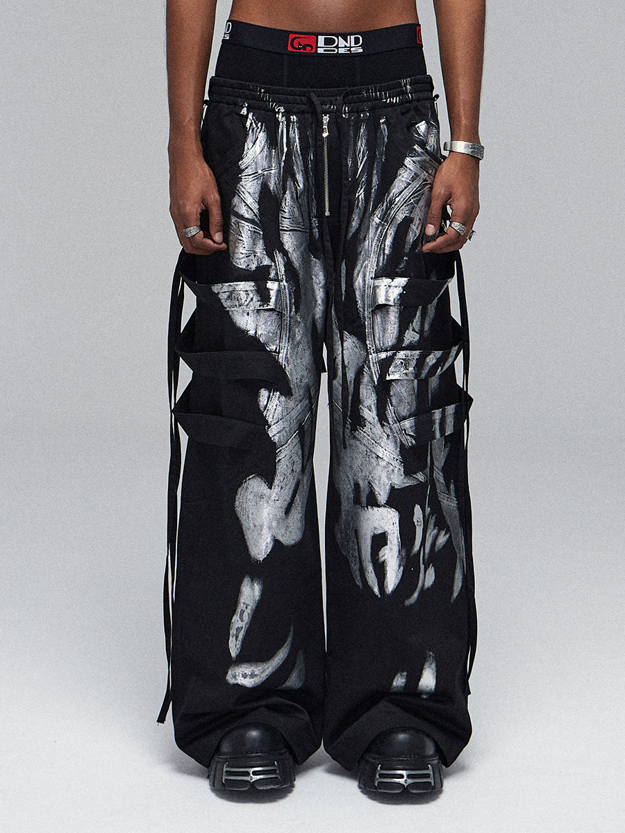 【25s Mar.】Deconstructed Style Brushed Silver Ribbon Drawstring Overalls