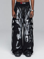 【25s Mar.】Deconstructed Style Brushed Silver Ribbon Drawstring Overalls