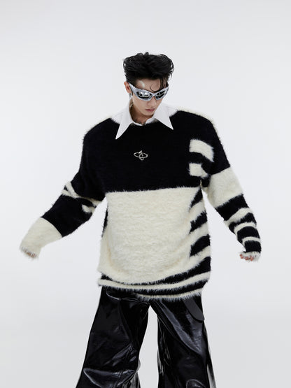 【23s September.】Black and White Striped Mohair Sweater