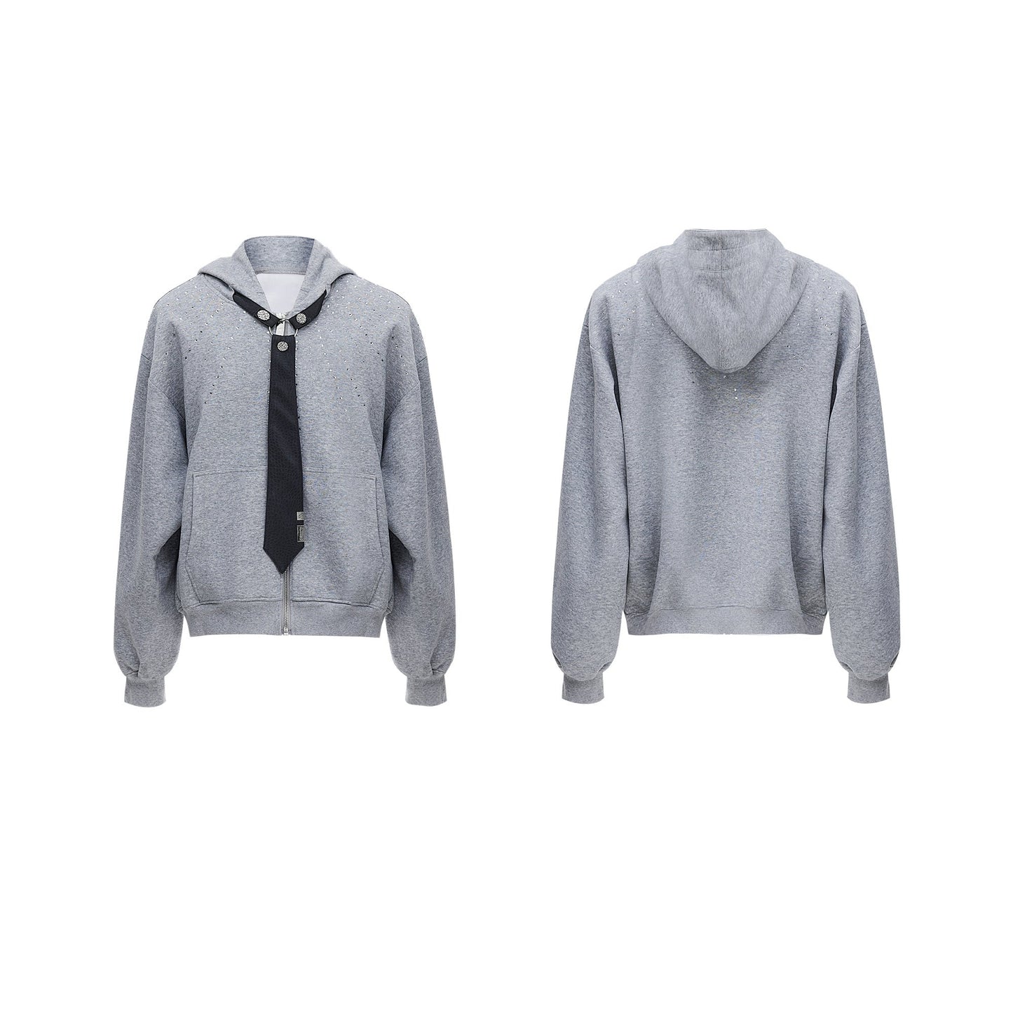 【24s Oct.】Rhinestone Detachable Tie Design Hoodie